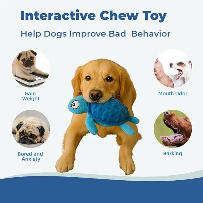 Squeaky Sea Turtle Plush Dog Toy – Durable, Stuffing-Free Interactive Chew Toy for Small Dogs – Relieves Anxiety & Teething – Keeps Puppies Busy, No Mess, Perfect for Indoor Play (Blue)