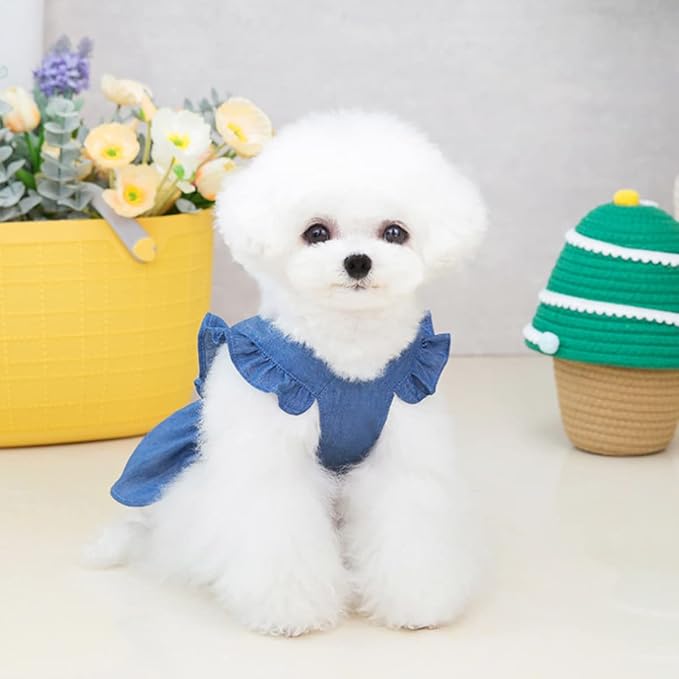 Dog Dress Puppy Luxury Skirt Clothes Princess Dresses Wedding Evening Tutu Skirt Denim Skirt for Small Dog Girl Navy Blue M