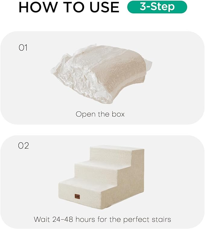 Made4Pets Dog Stairs for Small Dogs, Extra Wide Dog Steps for Bed Couch Sofa and Chair, 35D Foam Pet Steps for Small Dogs and Cats(Up to 40lbs), Non-Slip Bottom Pet Stairs, Beige, 3 Steps