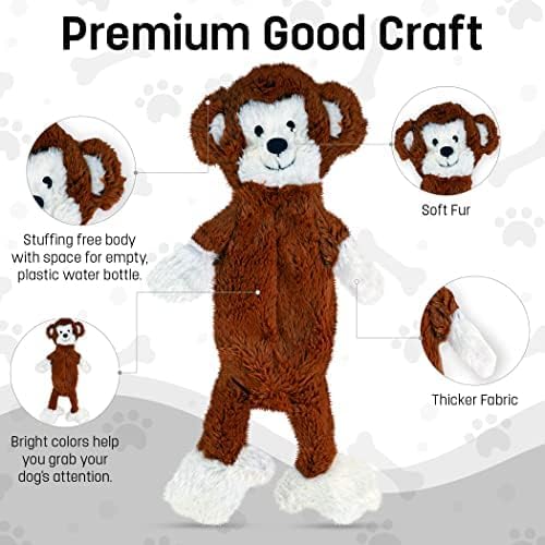 FGA MARKETPLACE Racoon-Squirrel-Duck-Frog-Monkey Flat NO Stuffing NO Squeak Plush Dog Toy, Funny Style Will Entertain Your Pet for Hours