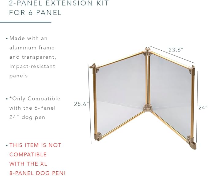 Front Row Foldable Dog Playpen – Durable and Portable Puppy Playpen for Exercise, Rest & Play – Clear Fence Panels with Aluminum Rods and Crate for Dogs and Other Small Pets (Gold, 2-Panel)