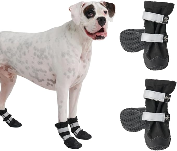 Spark Paws Dog Shoes, Waterproof Dog Boots for Medium to Large Dogs, Non Slip, Breathable Dog Booties and Paw Protectors - 4PCS Doggie Hiking Boots with Reflective Straps - Black, Size 6