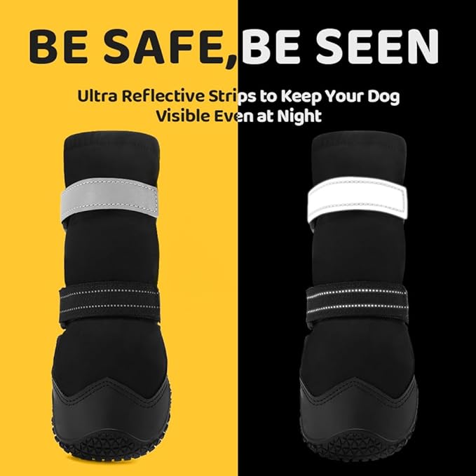 Hcpet Dog Shoes, Dog Boots & Paw Protectors for Winter Snowy Days, Rainy Weather, Outdoor Anti-Slip Sole Dog Booties for Hardwood Floor Black-Leg 3