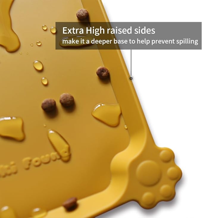 Hoki Found Large Silicone Pet Food Mats Tray - Non Slip Pet Dog Cat Bowl Mats Placemat - Dog Pet Cat Feeding Mat - Waterproof Dog Cat Food Mats -Pet Water Mats for Carpet - Honey