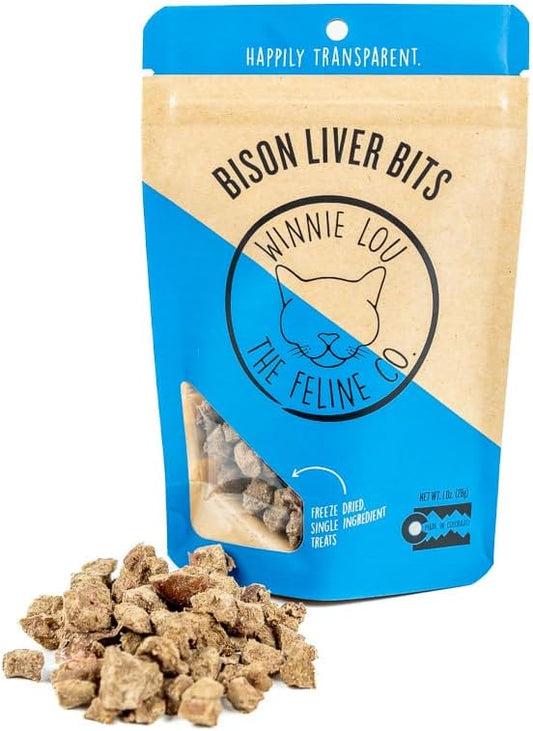 Grass-Fed Bison Liver Bits Cat Treats (Pack of 3) - Single Ingredient, High Protein Cat Food Snacks, Grain Free & Made in USA, with Taurine, Iron & Zinc for Healthy Cats