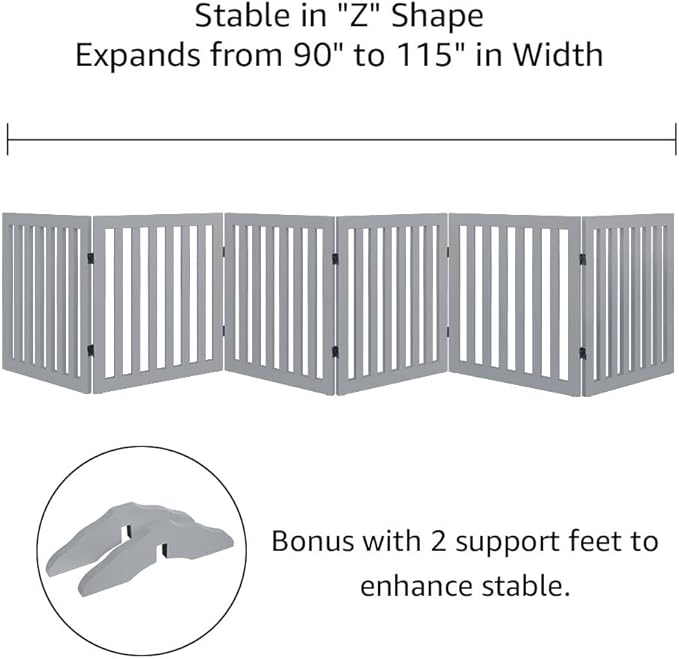 unipaws 120" Extra Wide Pet Gate, Free Standing Dog Gate for Doorways, Stairs, Foldable Puppy & Room Divider, Wooden Playpen for The House, Indoor Use (24" H, Grey)