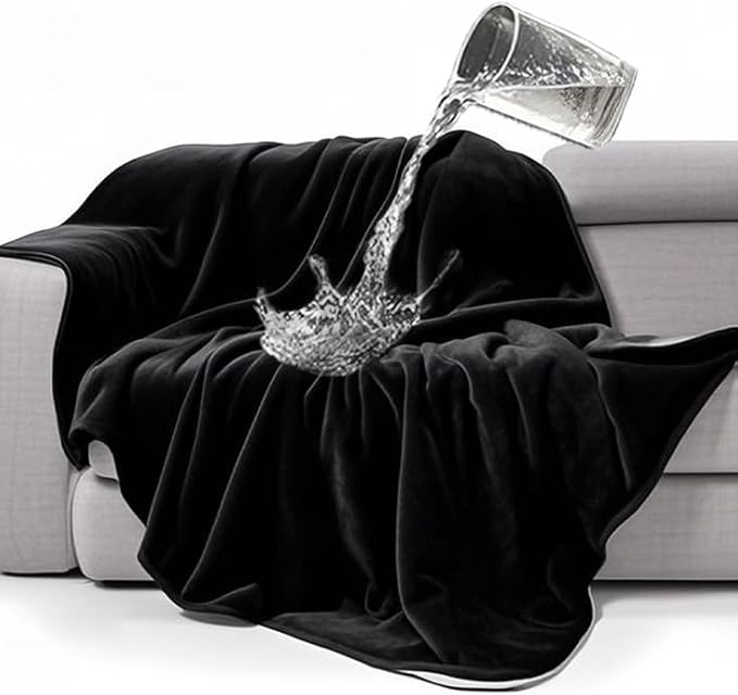 gogobunny Waterproof Bed Blanket, Reversible Sherpa Fleece Throw Blanket for Dog Puppy Cat, Furniture Cover Protects Bed Couch Sofa from Liquid Pee and Pet Fur (Black, 90x108 inches)