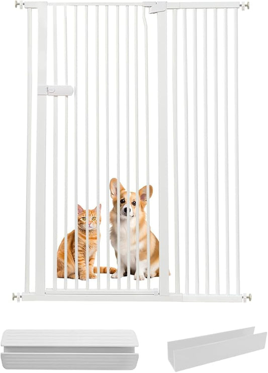 Lumizone Extra Tall Cat Gate 61.02" High Pressure Mounted Extra Wide 2025 New (17 Sizes) 1.37" Gap No Drilling Auto-Close One-Handed Operation Tall Pet Gate for Dogs(White, 42.52"-46.64"/108-118CM)