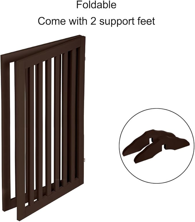 unipaws 36”H Free Standing Pet Gate for Dog and Cat, Wooden Dog Gates for Doorway, Stairs, Room Divider, Step Over Foldable Pet Fence for The House, Expandable Barrier, Indoor Use, Espresso