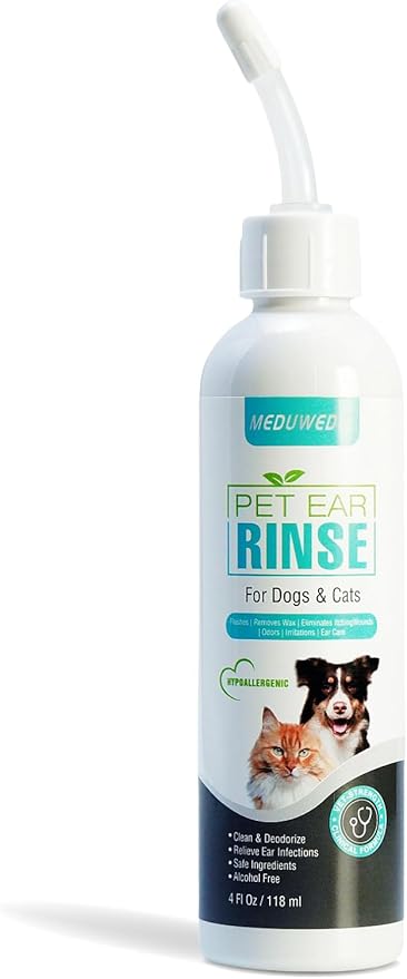 Dog Ear Cleaner, Dog Ear Care Liquid, Dog and Cat Ear Cleaner to Eliminates Ear Odour, Dirt and Debris Pet Ear Cleaner Solution,Remove Wax, Dirt & Stop Smelly, Itchy, Non-Irritating, 4 Fl oz