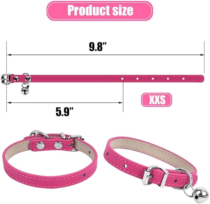 XXS Dog Collar Teacup Dog Collar, Pink Dog Collars, Teacup Dog Collars for Small Dogs Cats, Pink, 3/8 inch Width