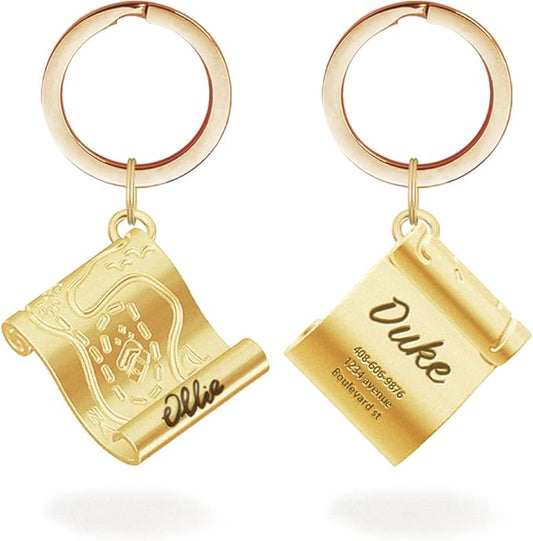 Dogs ID Tags Personalized Front and Back Engraving Brass Adventure Map Shape