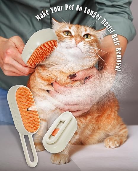 Cat Steam Brush for Shedding - 3 in 1 Steam Cat Brushes for Grooming and Massage - Adjustable Pet Brush with Steam for Dogs, Removing Tangled and Loose Hair (Beige)