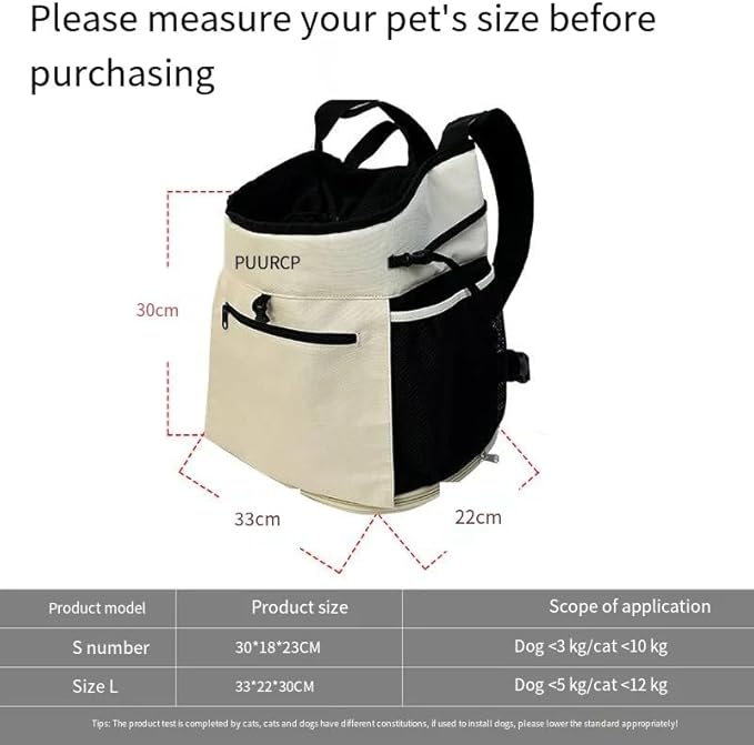 Backpack for Dog Accessories Small Dog cat go Out Bag Break Free Walk Dog Dirty pet Backpack Car Bag (Beige, Small)