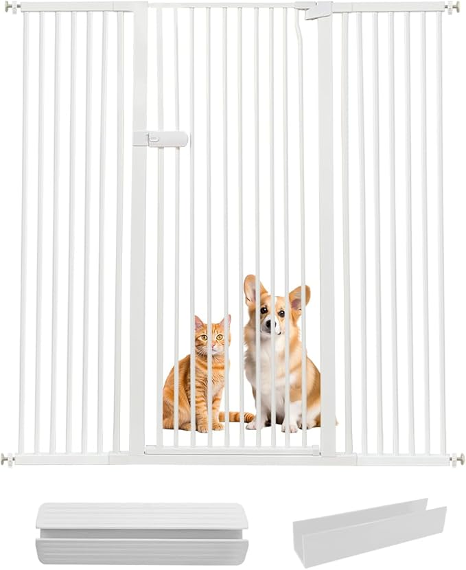 Lumizone Extra Tall Cat Gate 61.02" High Pressure Mounted Extra Wide 2025 New (17 Sizes) 1.37" Gap No Drilling Auto-Close One-Handed Operation Tall Pet Gate for Dogs(White, 55.12"-59.44"/140-150.5CM)