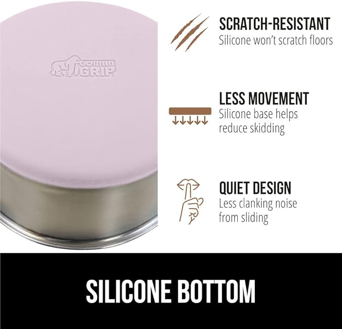 GORILLA GRIP Set of 2 Dog Bowls, Holds 4 Cups (32 fl oz), Heavy Duty Metal Food and Water Bowl for Feeding Dogs and Cats, Dishwasher Safe, Rust Resistant Stainless Steel, BPA Free Rubber Base, Lt Pink