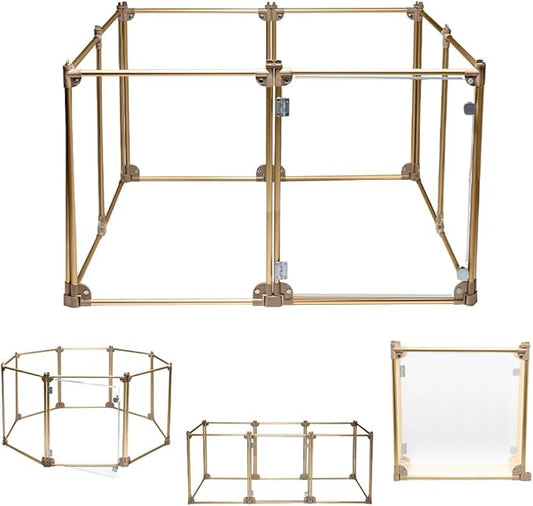 Front Row Foldable Dog Playpen – Durable and Portable Puppy Playpen for Exercise, Rest & Play – Clear Fence Panels with Aluminum Rods and Crate for Dogs and Other Small Pets (Gold, 8-Panel)