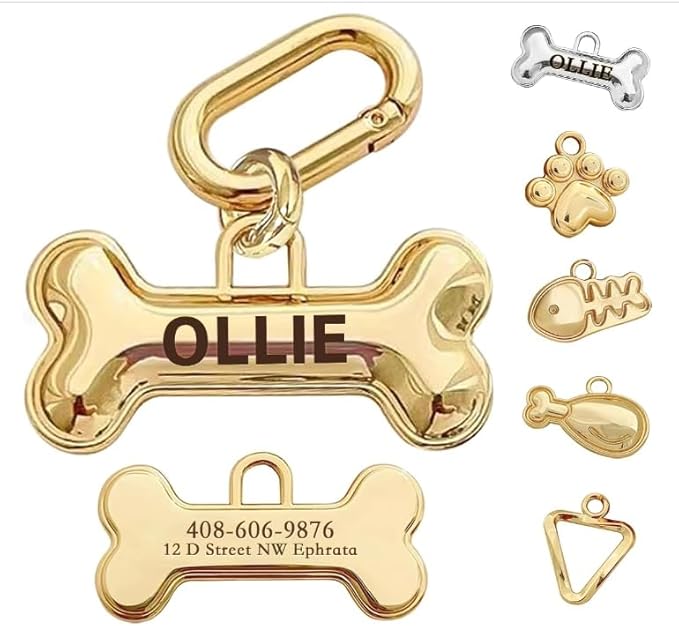 Dogs Tag Stylish Personalized Double Sided Deep Engraved Cat & Dog Tags Engraved for Pets Bone Balloon Shape Brass
