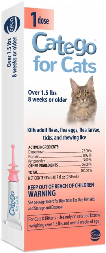 Catego for Cats Flea and Tick Treatment & Prevention (Over 1.5 lbs) 1-Month Supply