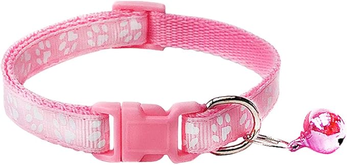 CHBORCHICEN 2-Pack Footprint & Reflective Dog Collar with Bell Basic Dogs Collar Buckle Adjustable (Small, Pink)