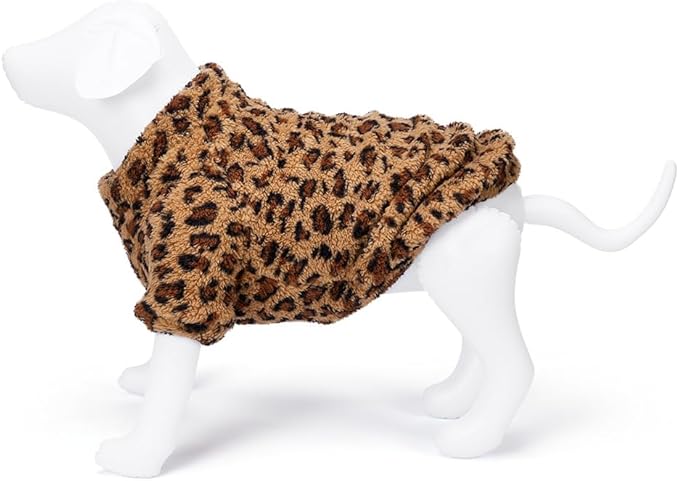 GreenJoy Leopard Print Dog Sweater – Stretchy Fleece Dog Turtleneck Sweatshirt for Puppies & Cats, Soft & Warm Pet Winter Clothes for Small, Medium & Large Dogs (Coffee Brown, Small)