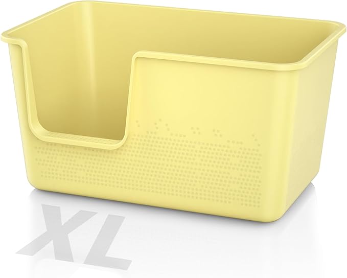 High Sided Extra Large Cat Litter Box - 24.8" L x 11.4" W x 13.0" H, XL Jumbo Kitty Litter Box for Big Cats, Tool-Free Assembly (Yellow)