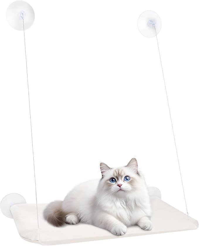 Cat Window Perch, Hanging Cat Hammock for Window, Foldable Cats Windows Bed with 4 Suction Cup, Windows Hammock for Cats Inside Perch Hold up to 44 Pounds Two Pets