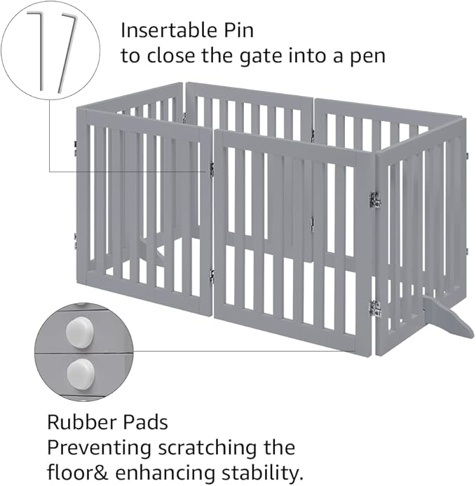 unipaws 120" Extra Wide Pet Gate, Free Standing Dog Gate for Doorways, Stairs, Foldable Puppy & Room Divider, Wooden Playpen for The House, Indoor Use (24" H, Grey)