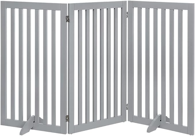 unipaws 36" H Free Standing Pet Gate for Dog Cat, Tall Wooden Dog Gates for Doorway, Stairs, Foldable Pet Fence for The House, Expandable Barrier, Indoor Use, Grey