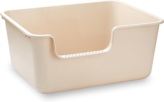 Large Cat Litter Box with High Sides,Cat Litter Pan with Low Entry,Cat Box for Indoor Kittens & Senior Cats,Anti-Splashing,Waterproof,Easy to Clean,Durable (White)