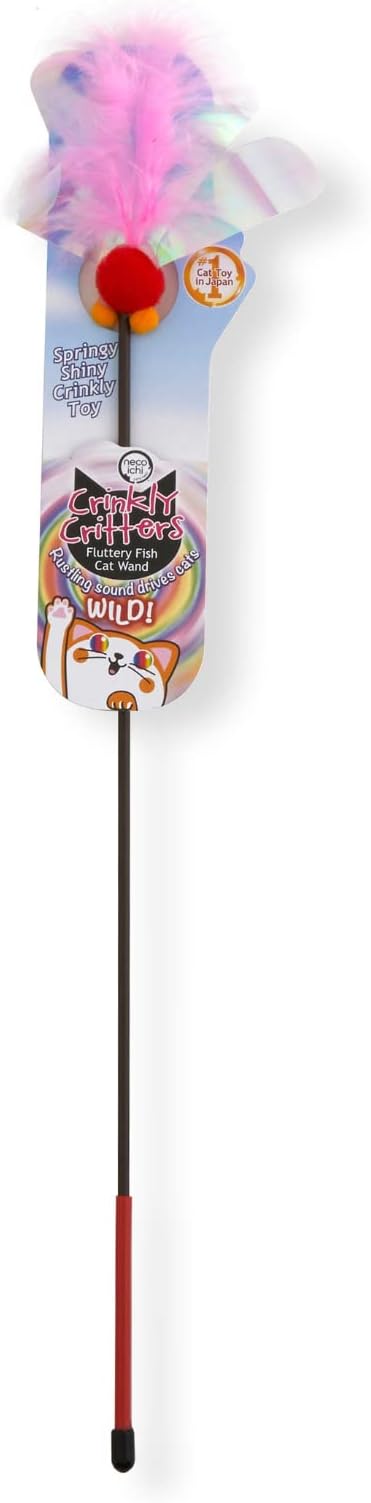 NECOICHI Crinkly Critters Fluttery Fish Cat Wand No.1 Selling Cat Toy in Japan