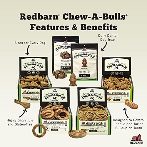 Redbarn Chew-A-Bulls, 6 Pack – Large Brush Shape Dog Dental Treats – Daily Oral Care with Fun Ridges & Grooves, All Natural Ingredients, Highly Digestible Chews & Low in Fat