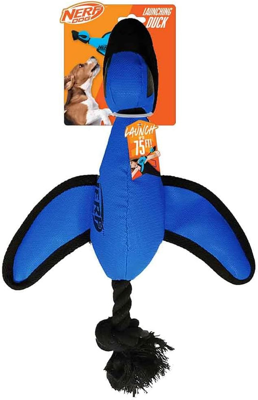 Nerf Dog Large Nylon Launching Duck with Interactive Design, Blue (3473), for All Breed Sizes