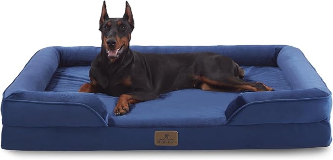 Bedfolks Orthopedic Dog Bed XXL, Waterproof Dog Sofa Bed for Giant Dogs, Egg Foam Pet Couch Bed with Removable Washable Cover and Nonslip Bottom, Navy Blue