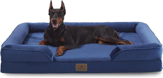 Bedfolks Orthopedic Dog Bed XXL, Waterproof Dog Sofa Bed for Giant Dogs, Egg Foam Pet Couch Bed with Removable Washable Cover and Nonslip Bottom, Navy Blue