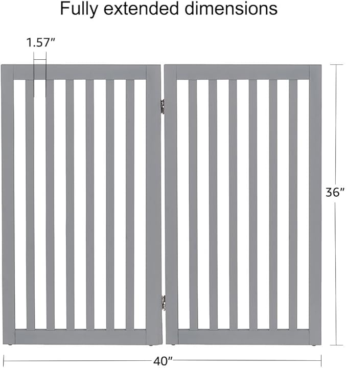 unipaws 36”H Free Standing Pet Gate for Dog and Cat, Wooden Dog Gates for Doorway, Stairs, Room Divider, Step Over Foldable Pet Fence for The House, Expandable Barrier, Indoor Use, Grey