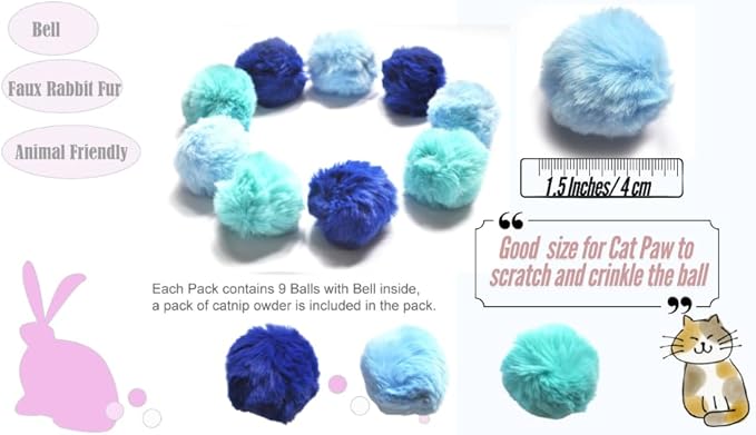 Cat Toys Ball Furry Ball with Rattle Bell Catnip for Cats Easter Gift (Blue (with Bell))
