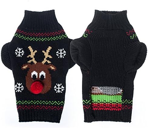 Mikayoo Dog Christmas Sweater - Cat Holiday Sweaters, Legless Design Keep Warm and Move Freely, Holiday Festive Sweater for Small Dogs or Cats (Black Deer S)