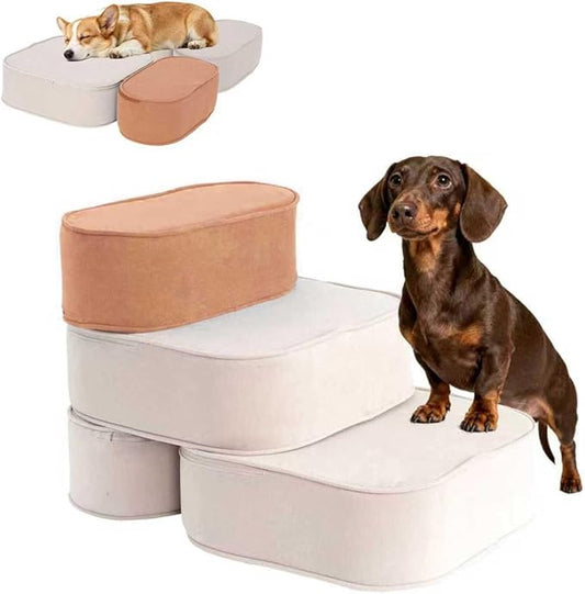 Dog Stairs for High Beds 16" H 3-Step Pet Steps Non-Slip Balanced with Washable Cover and Suitable Durable High Density Foam for Small Dogs Cats or Senior Dogs with Arthritis