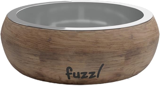 Titan Mango Wood & Stainless Steel Bowl 9.5 Inch Large - Natural Dog Bowl for Indoors and Outdoors with Rubber Base