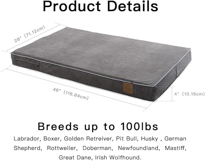 LaiFug Orthopedic Memory Foam Pet(46"x 28"x 4",Slate Grey)/Dog Bed with Durable WaterProof Liner and Removable Washable Cover
