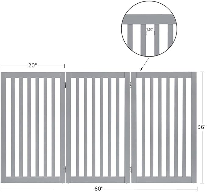 unipaws 36" H Free Standing Pet Gate for Dog Cat, Tall Wooden Dog Gates for Doorway, Stairs, Foldable Pet Fence for The House, Expandable Barrier, Indoor Use, Grey