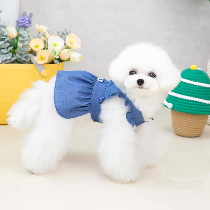 Dog Dress Puppy Luxury Skirt Clothes Princess Dresses Wedding Evening Tutu Skirt Denim Skirt for Small Dog Girl Navy Blue XS