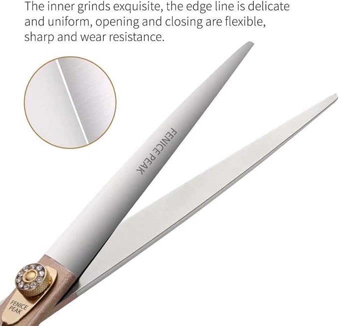 Fenice Peak 7.5'' Dog Straight Scissors for Grooming 440C Stainless Steel Rose Gold Professional Pet Trimming Scissors Sharp Blades Cutting for Dogs and Cats Shears