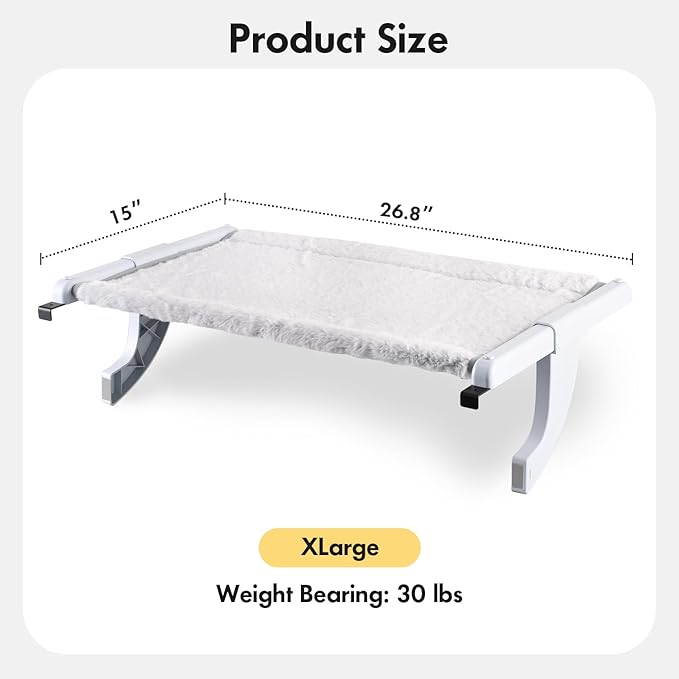 Window Sill Mount Cat Perch for Indoor Cats, One-Step Sliding Clamping Slot Adjustment Cat Hammock with Washable Cover, No Suction Cups Pet Bed for Windowsill & Bedside (XL)