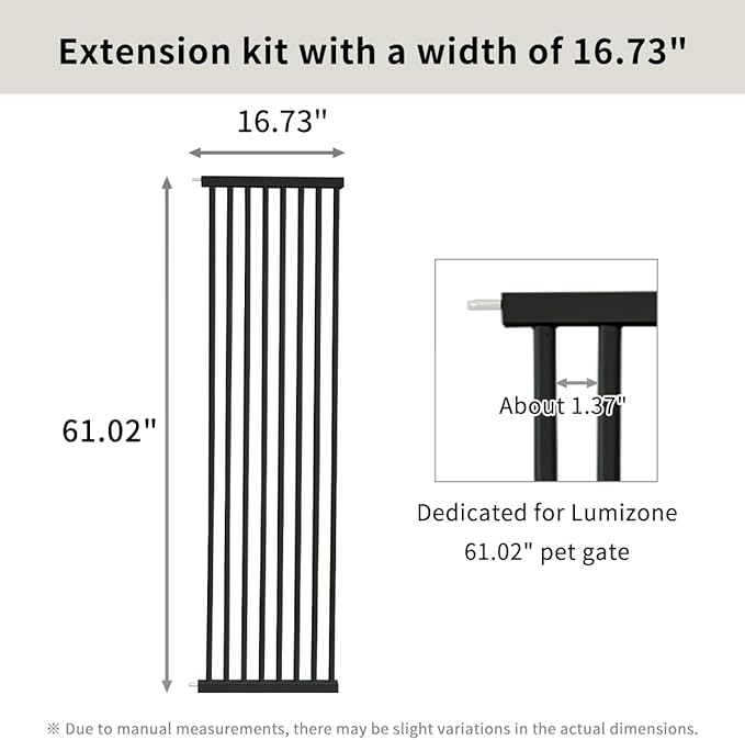 Lumizone Extra Tall Cat Gate Extension Kit 61.02" High Pressure Mounted 2025 New 16.73" Extra Wide 1.37" Gap No Drilling Tall Pet Gate for Dogs (Black, 16.73"/42.5CM)