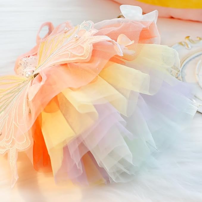 Dog Princess Dresses for Small Dogs Lolita Clothes Butterfly Costume Pet Girl Cute Coat Outfits Summer Costumes Puppy Handmade Skirt Cat Spring (L,Rainbow Faery)