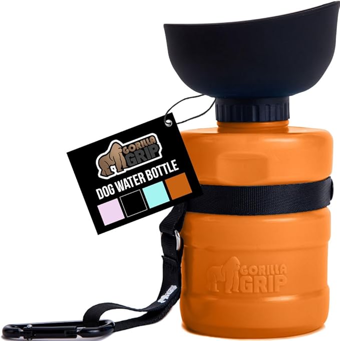 GORILLA GRIP Dog Water Bottle, Portable Water Bowl Dispenser for Dogs, 16 oz Leak Proof Pet Travel Squeeze Bottles, Food Grade Silicone, To Go Puppy Essentials, Hiking Camping Trip Accessories, Orange