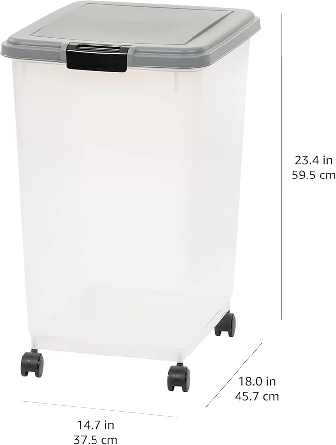 Amazon Basics Airtight Dog Food Storage Container with Scoop and Wheels, 69 QT, Gray