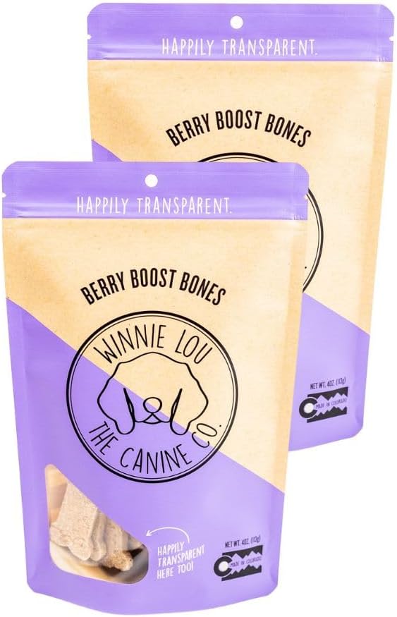 Winnie Lou Organic Healthy Dog Treats – All Natural Crunchy Dog Biscuits Made in USA with Organic Ingredients from Colorado Farms – for Small, Medium, Large Dogs - Berry Boost Bones (Pack of 2)